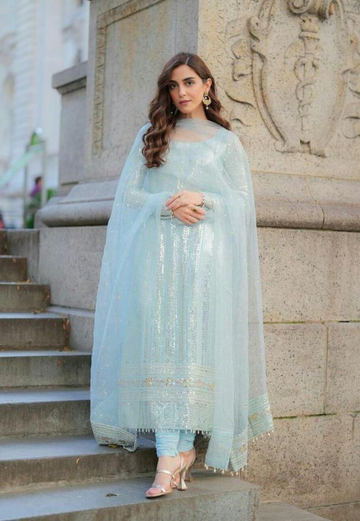 Azure Semi Pure Chiffon Embroidery Luxury Article no 1575